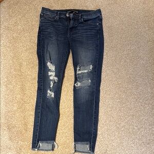 Express Blue Skinny Jeans with Distressed Details